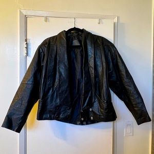 Vintage Black Leather Jacket - 80s / Bomber Style
